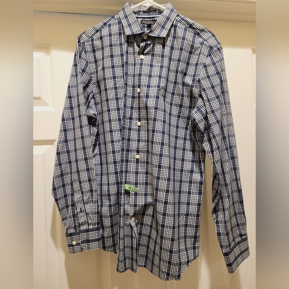 Banana Republic navy plaid dress shirt Large
